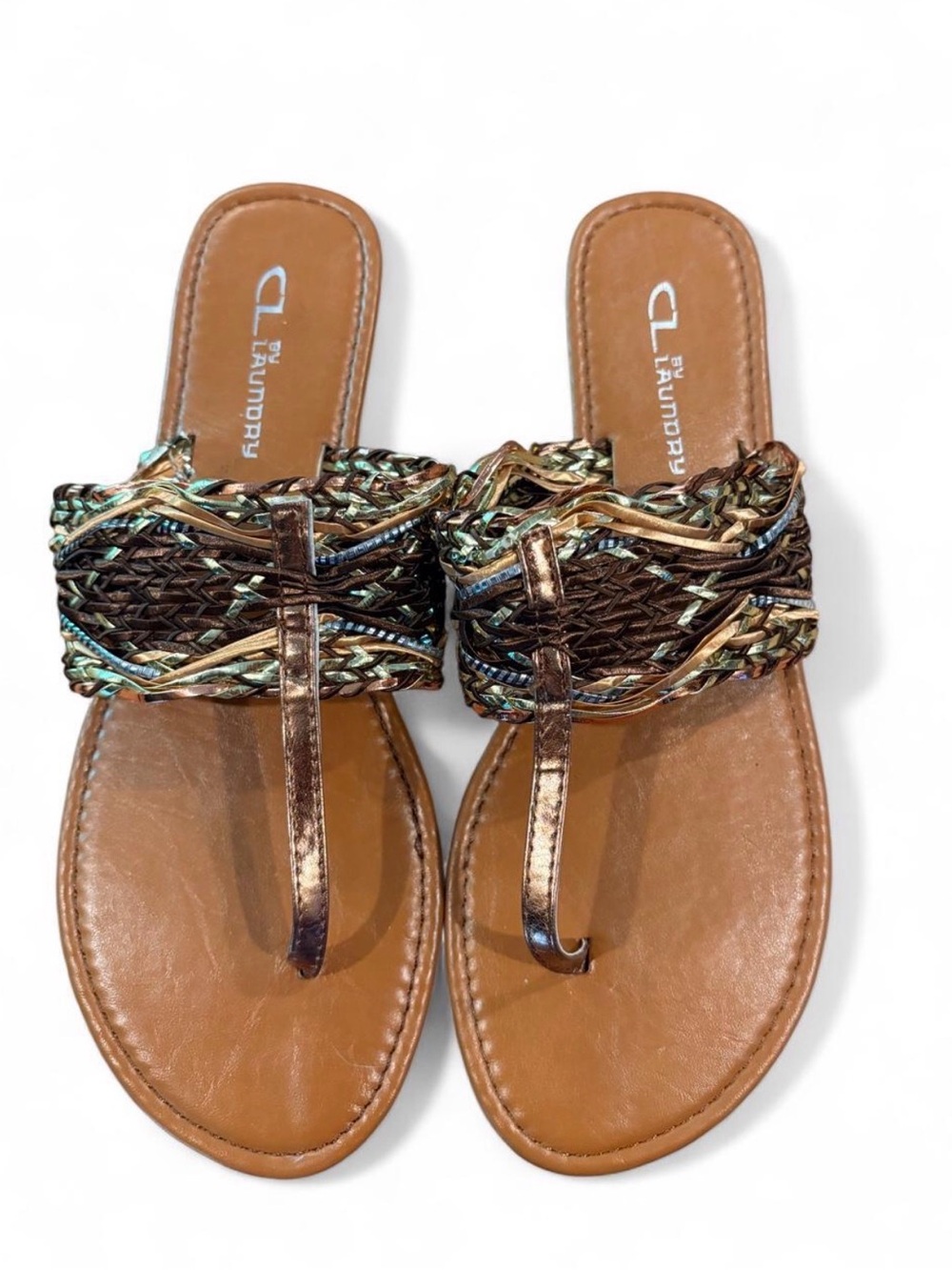 CL by Laundry Women’s Size 8 Metallic Braided Woven Thong Flat Sandals Bronze